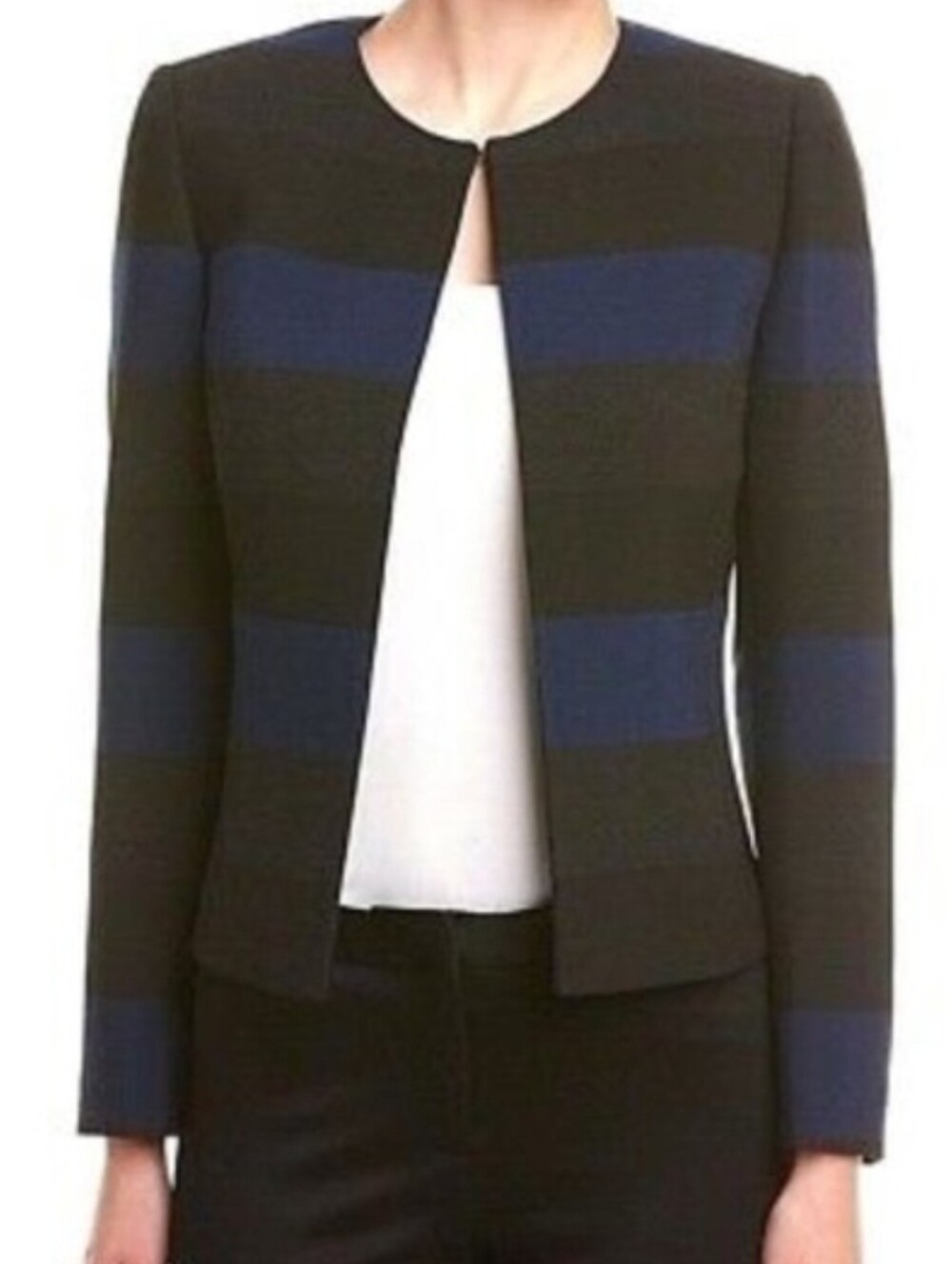 Tahari Striped Navy and Black Open-Front Women's Jacket